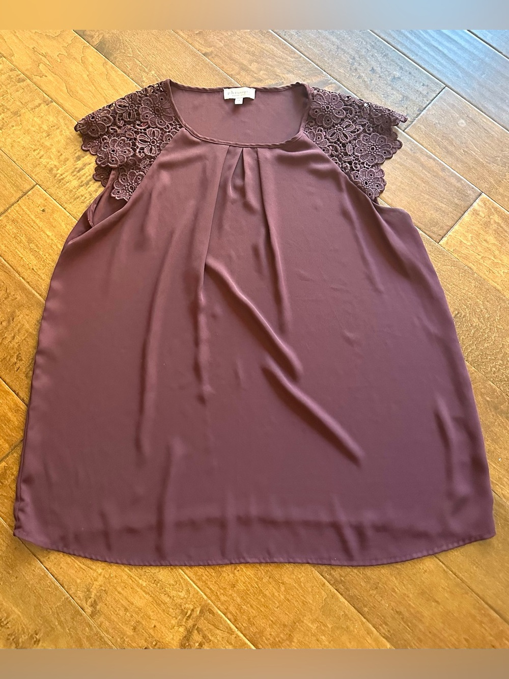 Philosophy Woman 2X Mauve Lace Shoulder Pleated Blouse Plus Size - Picture 2 of 8